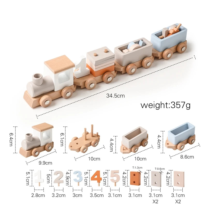 Montessori Wooden Train with Stacking Blocks and Numbers