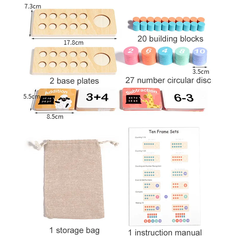 Montessori Wooden Ten Frame Math Learning Kit
