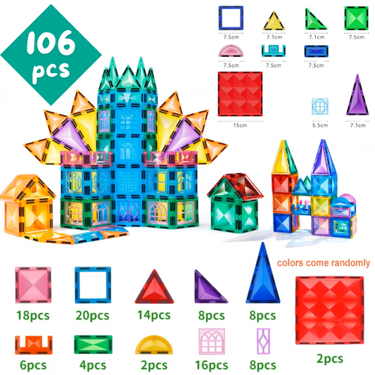 Magnetic Tiles Building Set (106pcs) – Creative STEM Toy for Kids