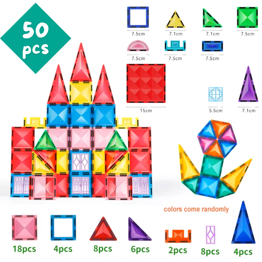 Magnetic Tiles Building Set (50pcs) - Creative STEM Toy for Kids