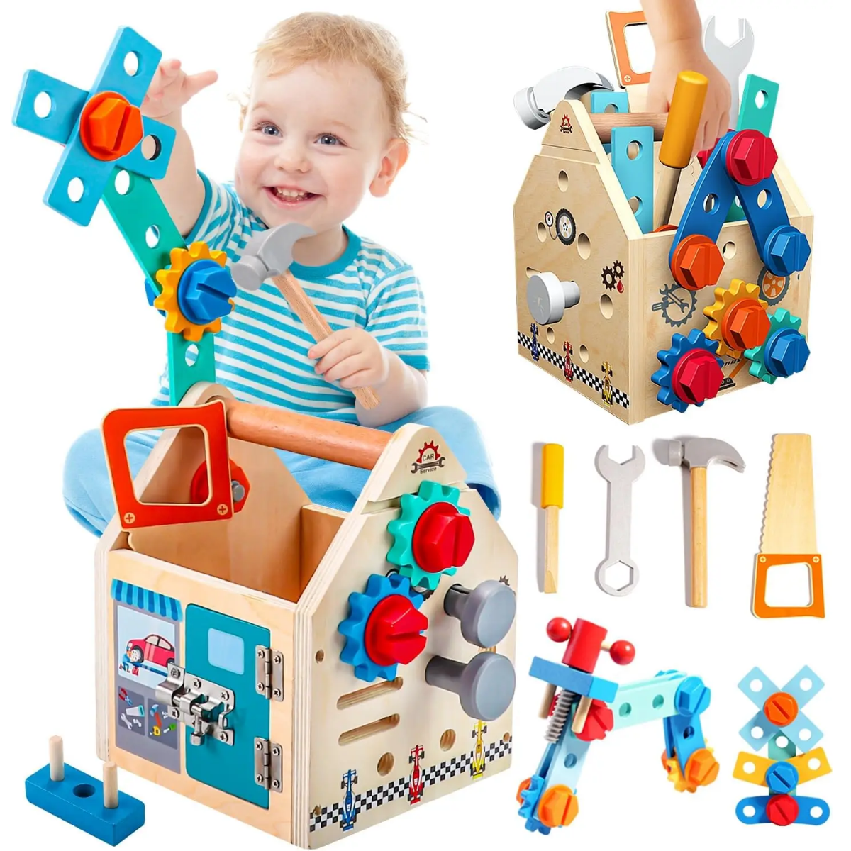 Montessori Wooden Toolbox Set for Toddlers - a STEM Learning Experience
