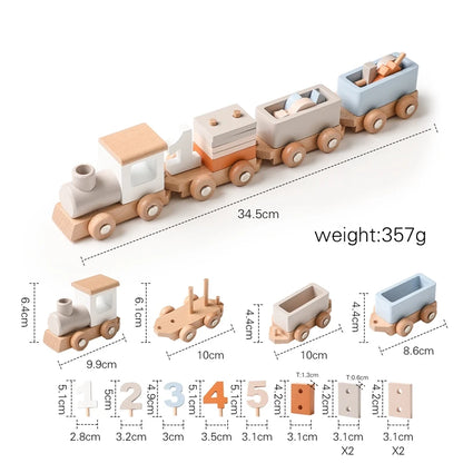 Montessori Wooden Train with Stacking Blocks and Numbers
