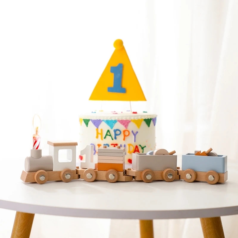 Montessori Wooden Train with Stacking Blocks and Numbers